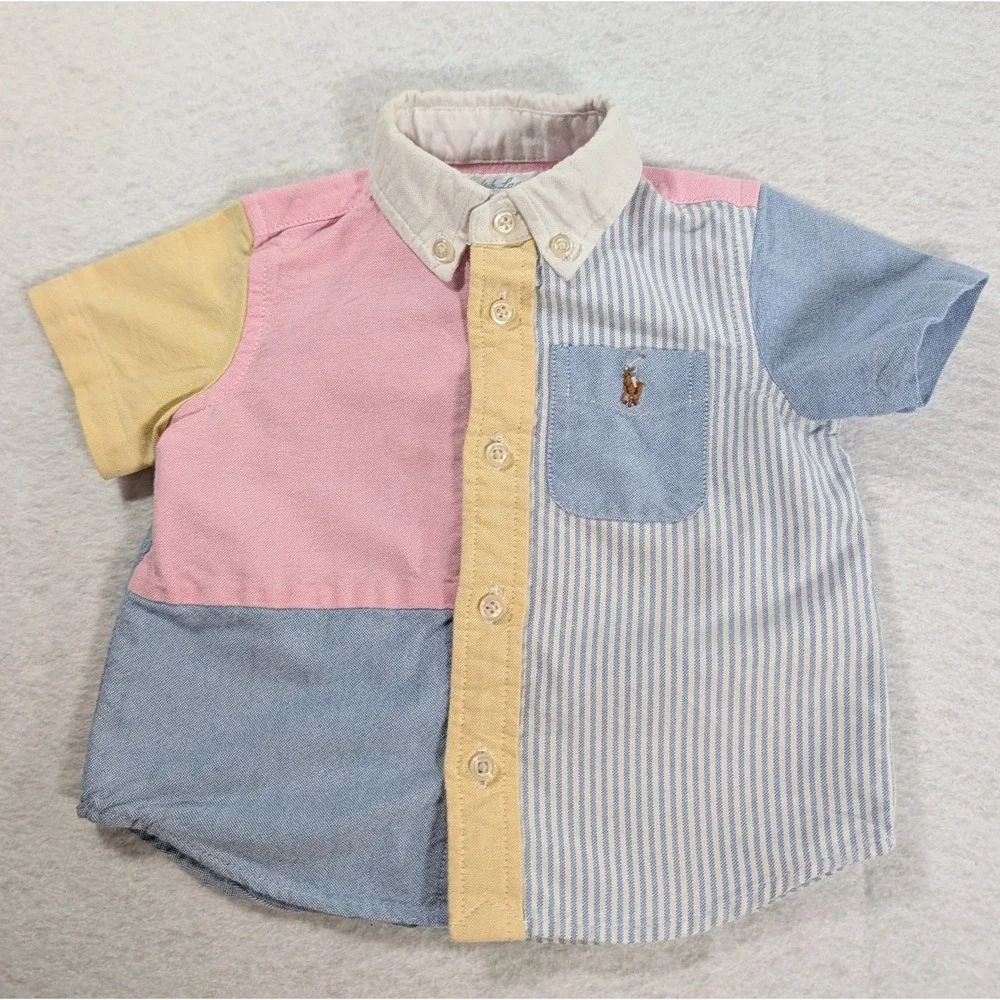 Ralph Lauren Baby Boys Colorblock Fun Shirt Pastel Stripe Oxford 6M